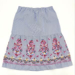 Magic Skirt Women Size Medium Floral Embroidered Stripes Knee Length Boho Hippie
